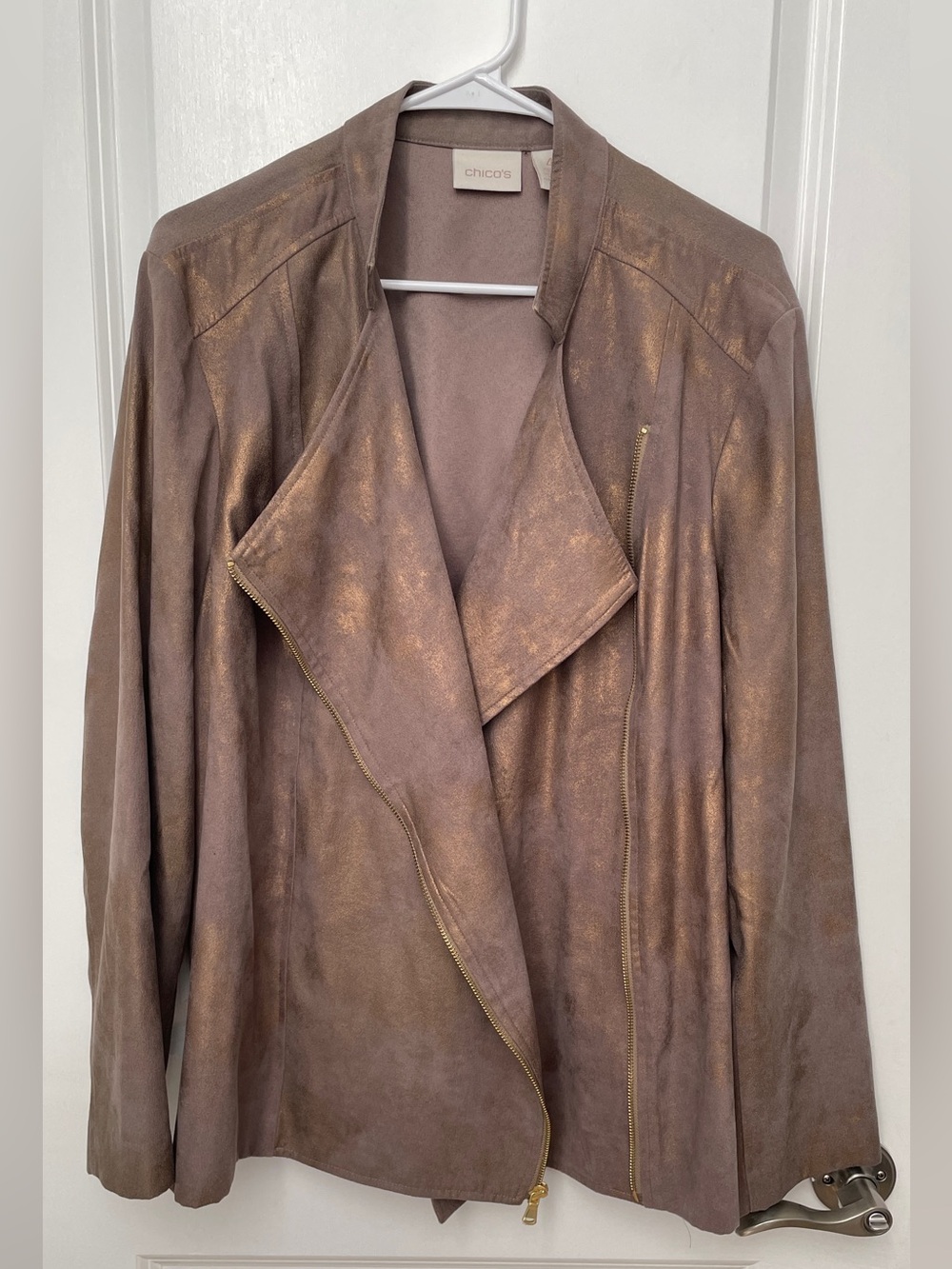 Chico's size XXL Metallic Taupe-Bronze Draped Jacket